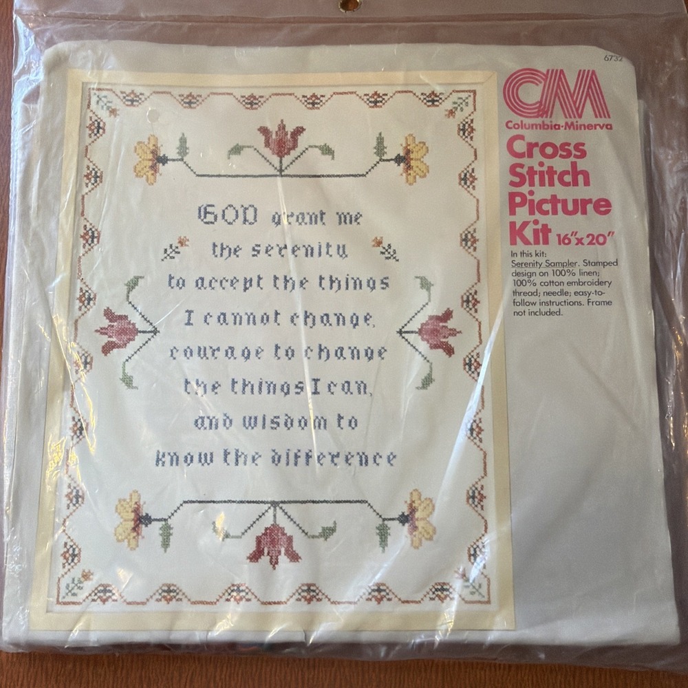 Serenity Prayer Cross Stitch Picture Kit Columbia Minerva 16x20 New #6732 (1976)